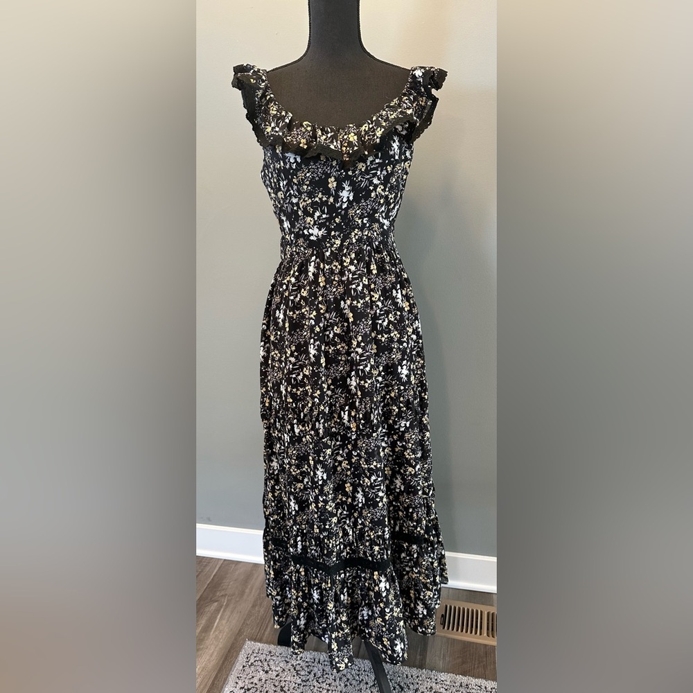 Free The Roses Floral square neck maxi dress NWT